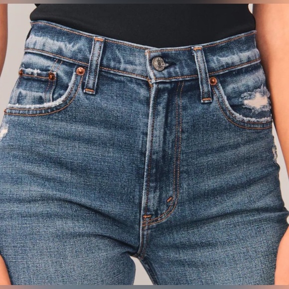 Abercrombie High Rise Mom Jeans - Medium Ripped Wash - Picture 3 of 8
